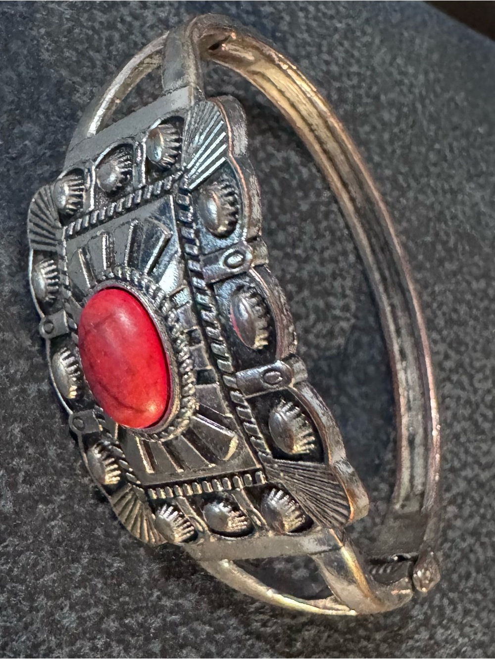 Silver-Tone Women's Bracelet with Red Stone Accent